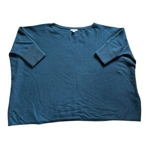 Garnet Hill Cashmere Sweater Sz M Oversized Boxy Dolman Short Sleeve Teal Blue